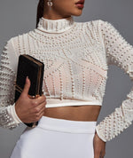 2 piece set white 2 piece set pearl top white skirt bandage skirt pearl crop top